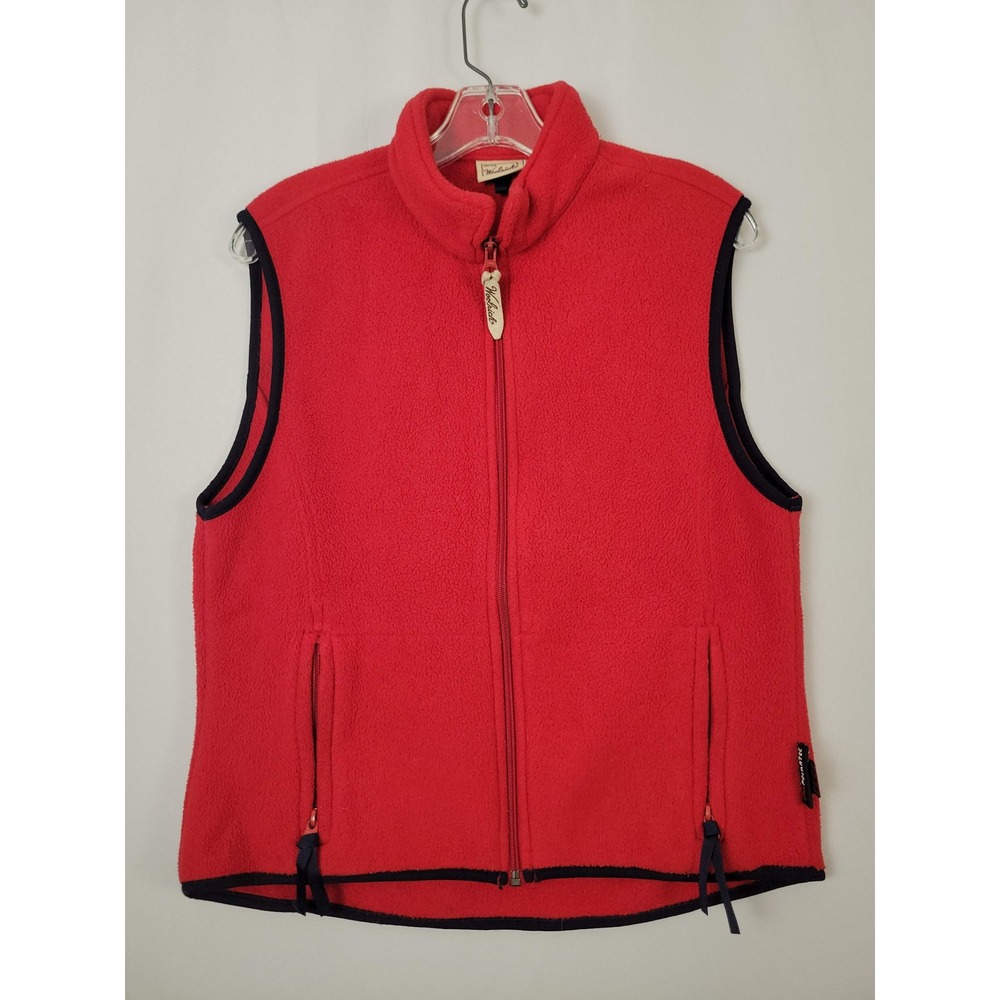Woolrich Womens Red Polartec Fleece Full Zip Vest Navy Trim Size M